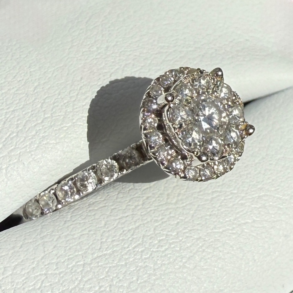 14K White Gold Diamond Halo Ring – Appraised, F Color, SI1 Clarity, Engagement